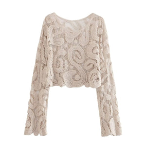 Long Sleeve Crochet Floral Blouse Top
