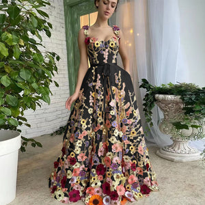 Colorful Embroidered Floral Long Evening Dress Bridesmaid Dress