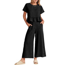 Load image into Gallery viewer, Solid Ruffle Top Wide Leg Ankle Length Pants Two Piece Set
