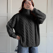 画像をギャラリービューアに読み込む, Zip Collar Cable Pattern Oversized Sweater
