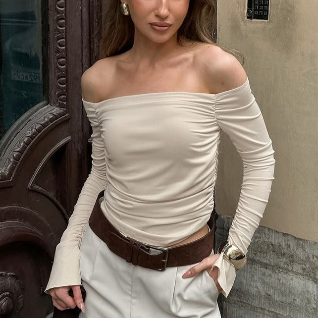 Off Shoulder Long Sleeve Slim T Shirt