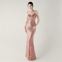 Load image into Gallery viewer, Deep V Neck Scale Sequin Mermaid Evening Dress
