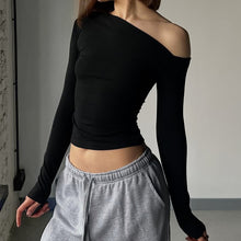 Cargar imagen en el visor de la galería, Hot Long Sleeve Tight Diagonal Shoulder T Shirt
