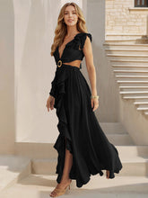画像をギャラリービューアに読み込む, Backless V Neck Ruffle Slit Maxi Bohemian Dress
