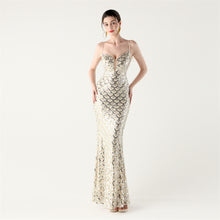 Load image into Gallery viewer, Deep V Neck Scale Sequin Mermaid Evening Dress
