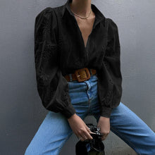 Load image into Gallery viewer, Puff Sleeve Oversized Cutout Embroidered Blouse
