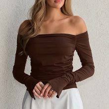 Cargar imagen en el visor de la galería, Off Shoulder Long Sleeve Slim T Shirt

