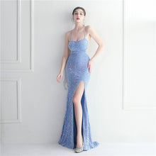 Load image into Gallery viewer, Velvet Sequin Halter Neck Spaghetti Nightclub Long Mermaid Evening Dress
