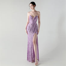 Load image into Gallery viewer, Boning Strapless Sweetheart Neck Sequin Evening Dress
