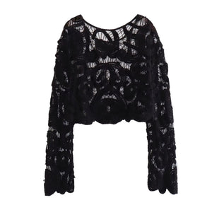Long Sleeve Crochet Floral Blouse Top