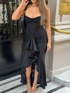 Spaghetti Backless Frilled Tulle Mermaid Dress