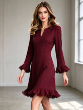 Charger l'image dans la galerie, Women's V-Neck Long Sleeve A-Line Dress, Ruffle Hem Elegant Fall Winter Dress, European American Style
