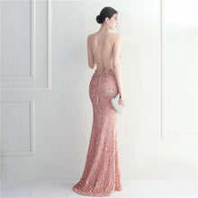 Load image into Gallery viewer, Velvet Sequin Halter Neck Spaghetti Nightclub Long Mermaid Evening Dress
