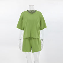 画像をギャラリービューアに読み込む, Green Short Sleeve T shirt Shorts Sporty Two Piece Set
