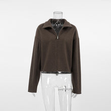 画像をギャラリービューアに読み込む, Autumn Winter Woman Turn-down Collar Zippered Oversized Jacket
