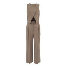 画像をギャラリービューアに読み込む, Women Khaki Sleeveless Waistcoat Pants Two Piece Sets
