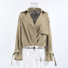 Load image into Gallery viewer, Khaki Double Breasted Tailored Collar Jacket
