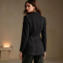 Load image into Gallery viewer, Women's Faux Suede Blazer, Notched Lapel Two Button Long Sleeve Suit Jacket with Patch Pockets, Fall Winter Casual Outerwear
