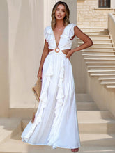 画像をギャラリービューアに読み込む, Backless V Neck Ruffle Slit Maxi Bohemian Dress
