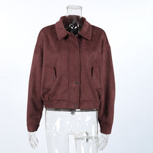 Load image into Gallery viewer, Turn-down Collar Brown Suede Biker Jacket
