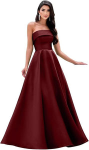 Satin Strapless Long Flare Coming-of-Age Ceremony Chorus Art Performance Event Dress