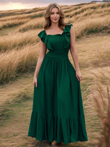 Off Shoulder Smocking Ruffle Maxi Dress