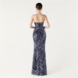 Slim Beaded Sequin Strapless Evening Dress
