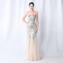 Load image into Gallery viewer, Positional Embroidery Tulle Sequin Evening Dress
