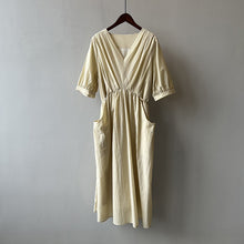 Load image into Gallery viewer, Vintage V Neck Ruched Midi Dress
