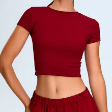 画像をギャラリービューアに読み込む, Short Sleeve Crop Yoga T shirt Quick Dry Sporty Running Gym T shirt
