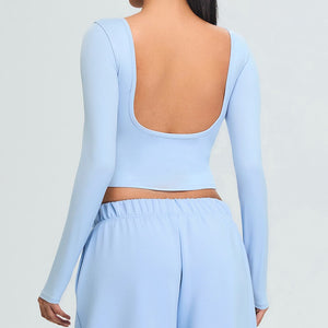 Long Sleeve Backless Yoga T shirt Women Outdoor Quick Dry Gym Running Sports T shirt