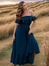 画像をギャラリービューアに読み込む, Off Shoulder Smocking Ruffle Maxi Dress

