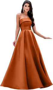 Satin Strapless Long Flare Coming-of-Age Ceremony Chorus Art Performance Event Dress