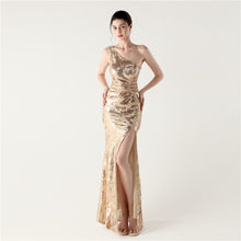 Load image into Gallery viewer, One Shoulder Cutout Slit Sequin Evening Dress
