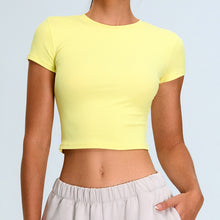 画像をギャラリービューアに読み込む, Short Sleeve Crop Yoga T shirt Quick Dry Sporty Running Gym T shirt
