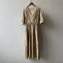 Load image into Gallery viewer, Vintage V Neck Ruched Midi Dress
