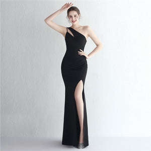 Satin Slim One Shoulder Long Mermaid Evening Dress