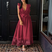 Charger l&#39;image dans la galerie, Deep V Neck Frilled Midi Dress
