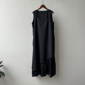 Sleeveless Asymmetrical Hem Spliced Midi Dress
