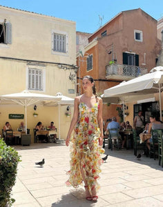 Spaghetti Chiffon Printed Floral Fairy Maxi Dress