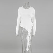 Load image into Gallery viewer, White Round Neck Asymmetrical T shirt
