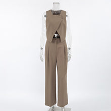 画像をギャラリービューアに読み込む, Women Khaki Sleeveless Waistcoat Pants Two Piece Sets
