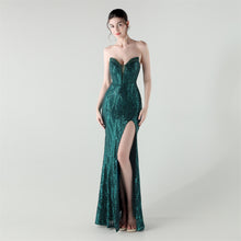 Load image into Gallery viewer, Boning Strapless Sweetheart Neck Sequin Evening Dress
