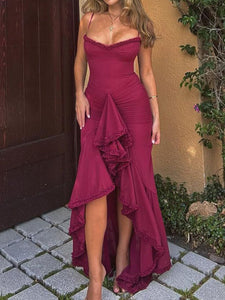 Spaghetti Backless Frilled Tulle Mermaid Dress