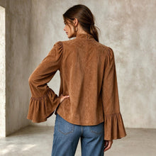 Load image into Gallery viewer, 2026 New Arrival Women's Mock Neck Suede Top, Vintage Loose Long Sleeve Blouse, Fall Winter Western Fashion Shirt
