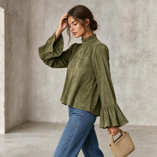 Load image into Gallery viewer, 2026 New Arrival Women's Mock Neck Suede Top, Vintage Loose Long Sleeve Blouse, Fall Winter Western Fashion Shirt
