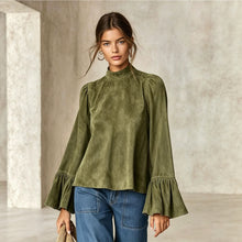 Load image into Gallery viewer, 2026 New Arrival Women's Mock Neck Suede Top, Vintage Loose Long Sleeve Blouse, Fall Winter Western Fashion Shirt
