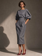 Load image into Gallery viewer, Spring Autumn Women Vintage Two Piece Outfit, Elegant Boat Neck Puff Sleeve Top &amp; High Waist Pleated A-Line Skirt Set

