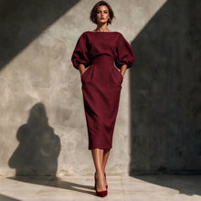 Load image into Gallery viewer, Spring Autumn Women Vintage Two Piece Outfit, Elegant Boat Neck Puff Sleeve Top &amp; High Waist Pleated A-Line Skirt Set
