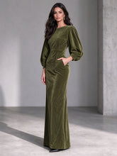 Load image into Gallery viewer, 2026 Fall Winter New Women Corduroy Maxi Dress, Round Neck Puff Long Sleeve Slim Fit Evening Long Dress With Pockets, Elegant Formal Dress

